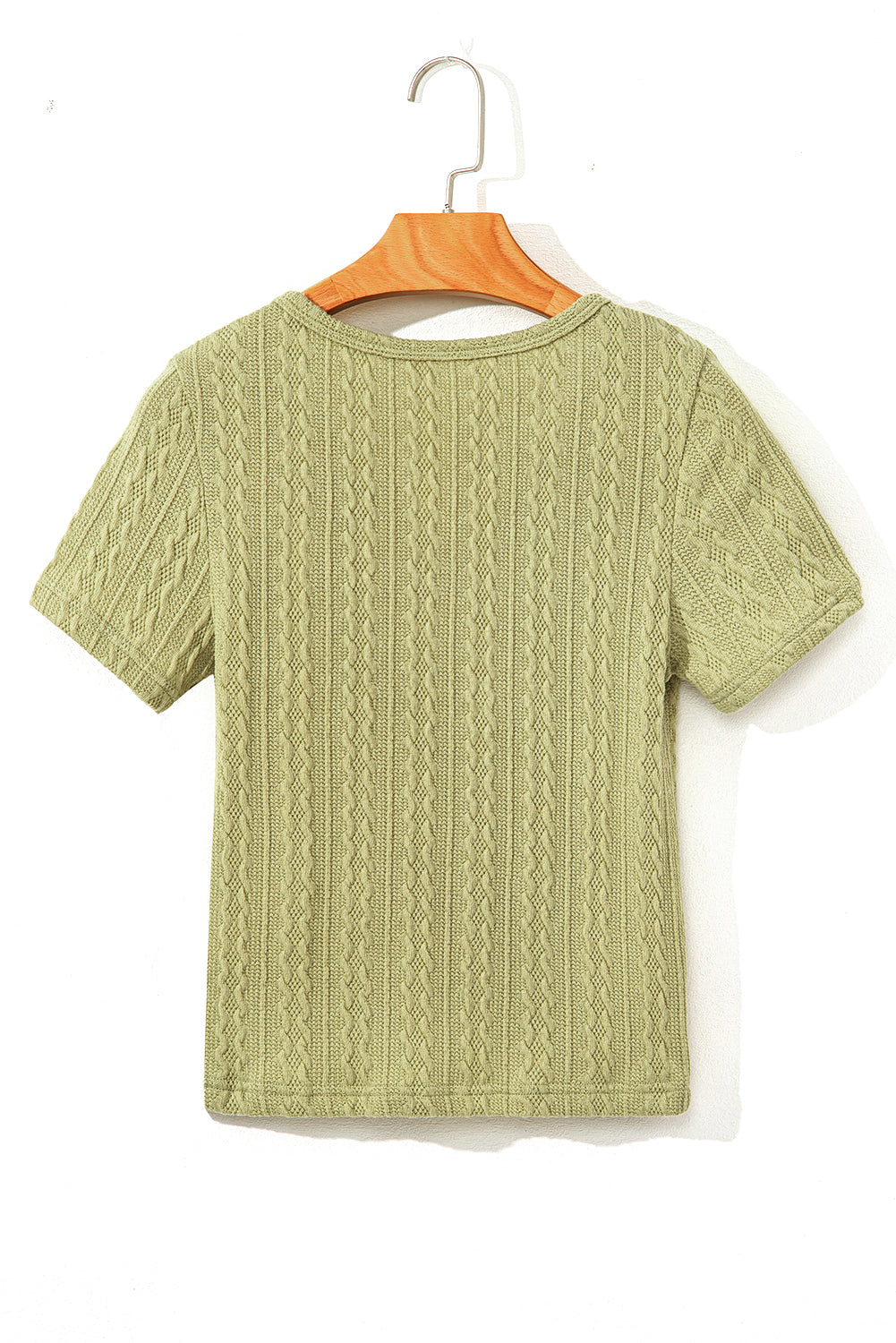 Spinach Green Textured Slim Fit Notch V Neck T Shirt