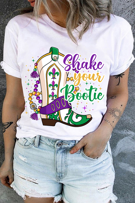 White Shake Your Bootie Graphic Plus Size Mardi Gras Tee