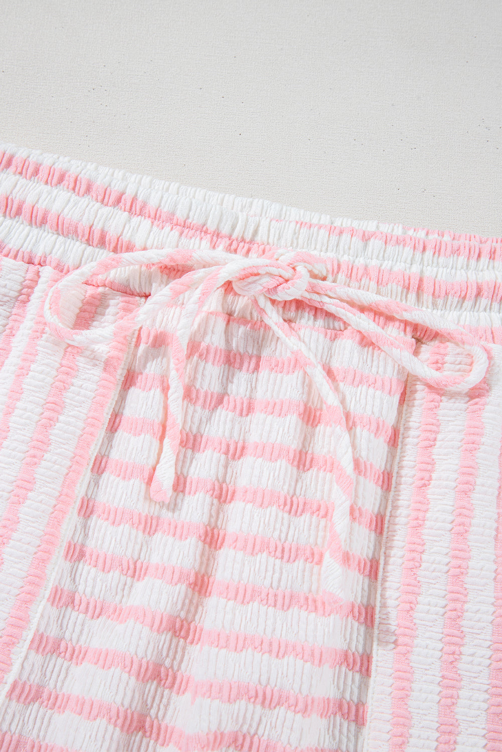 Pink Striped Print Short Sleeve Top and Pocket Shorts Set