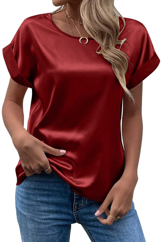 Red Dahlia Elegant Rolled Sleeve Blouse