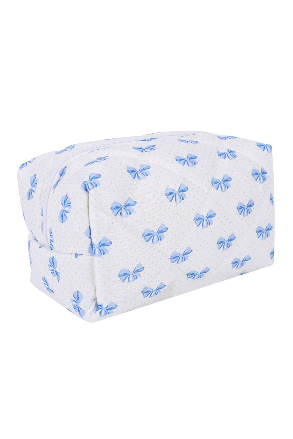 Sky Blue Sweet Bowknot Quilted Zipper Makeup Bag