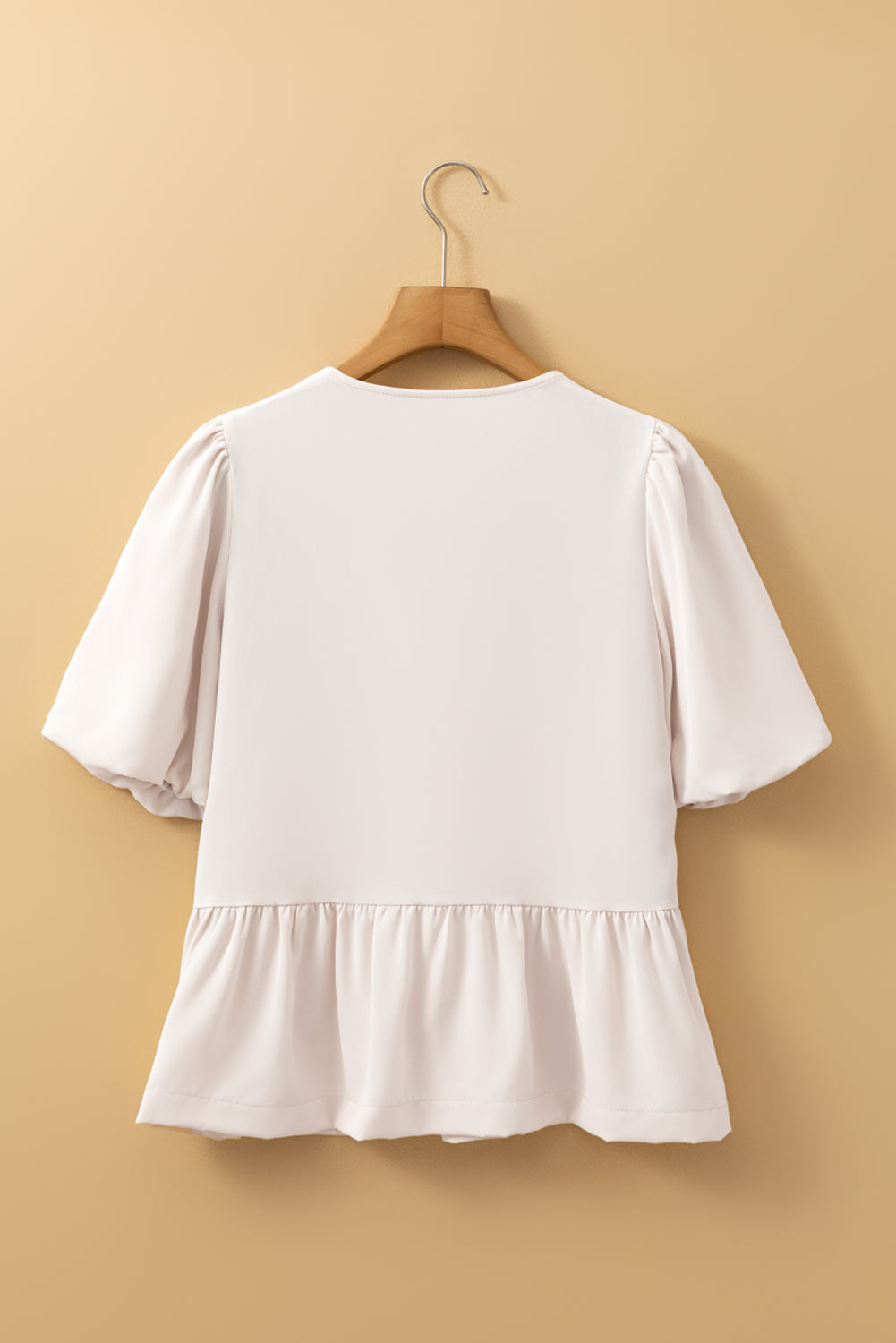 White Sweet Bowknot Puff Sleeve Peplum Blouse