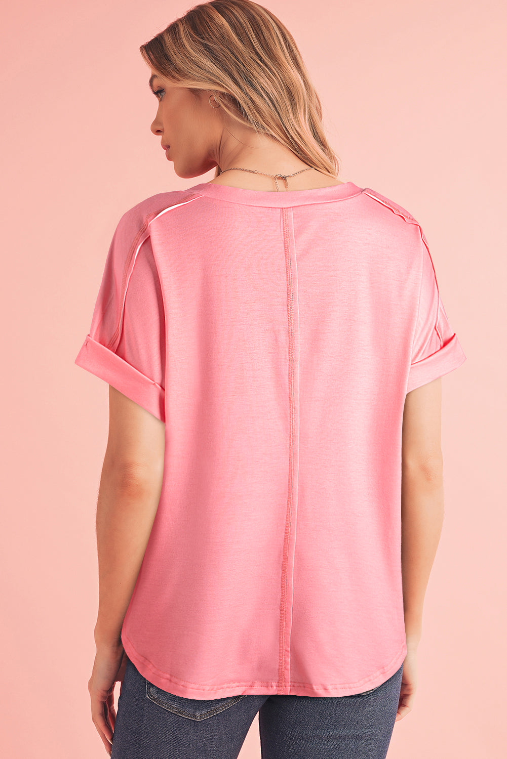 Green & Rosy Colorblock Exposed Seam Tee