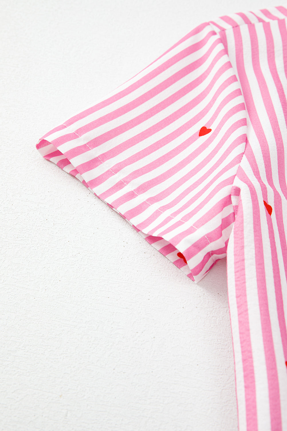 Pink Striped Heart Print Shirt and Shorts Pajama Set