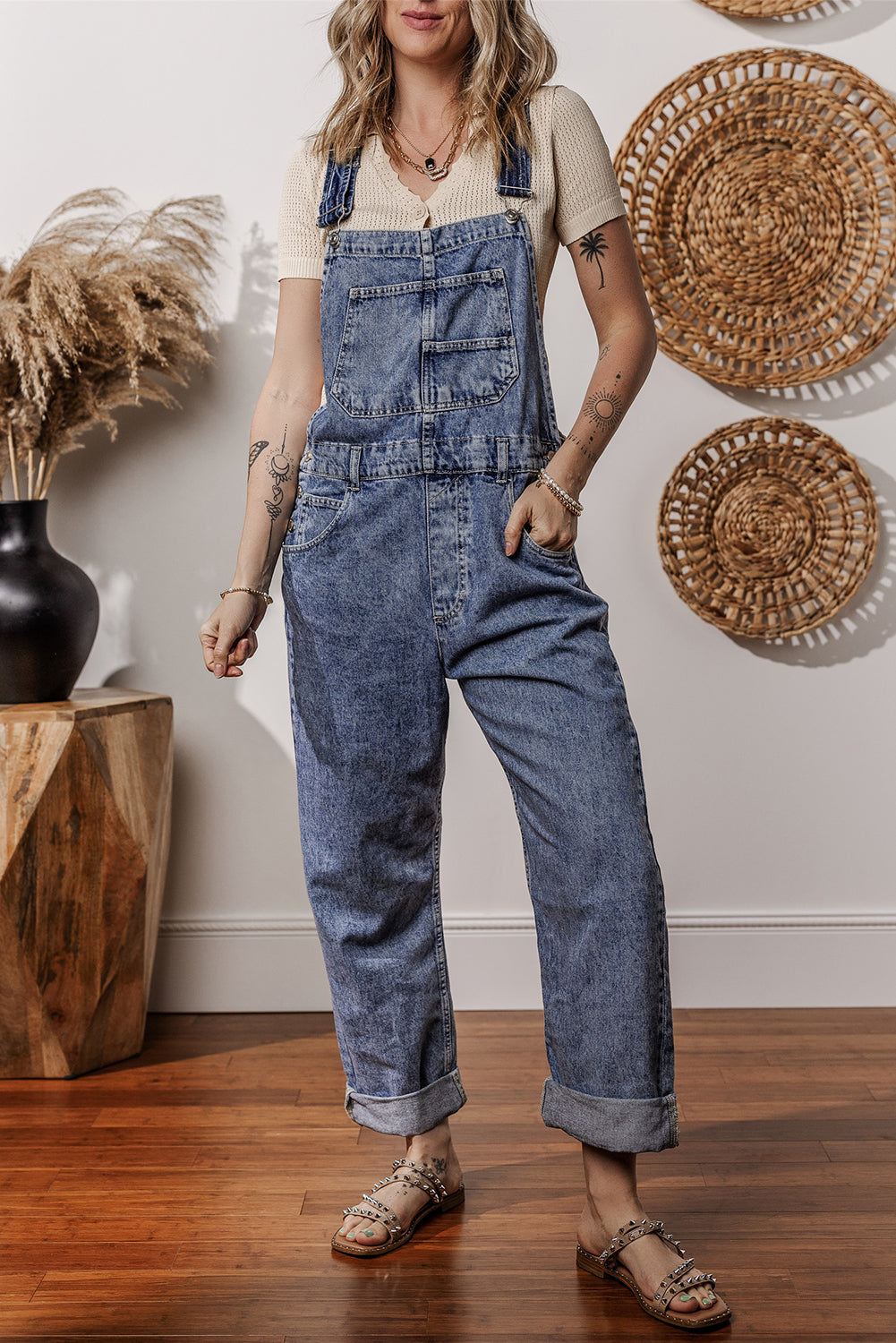 Sail Blue Straight Leg Pockets Denim Bib Overall