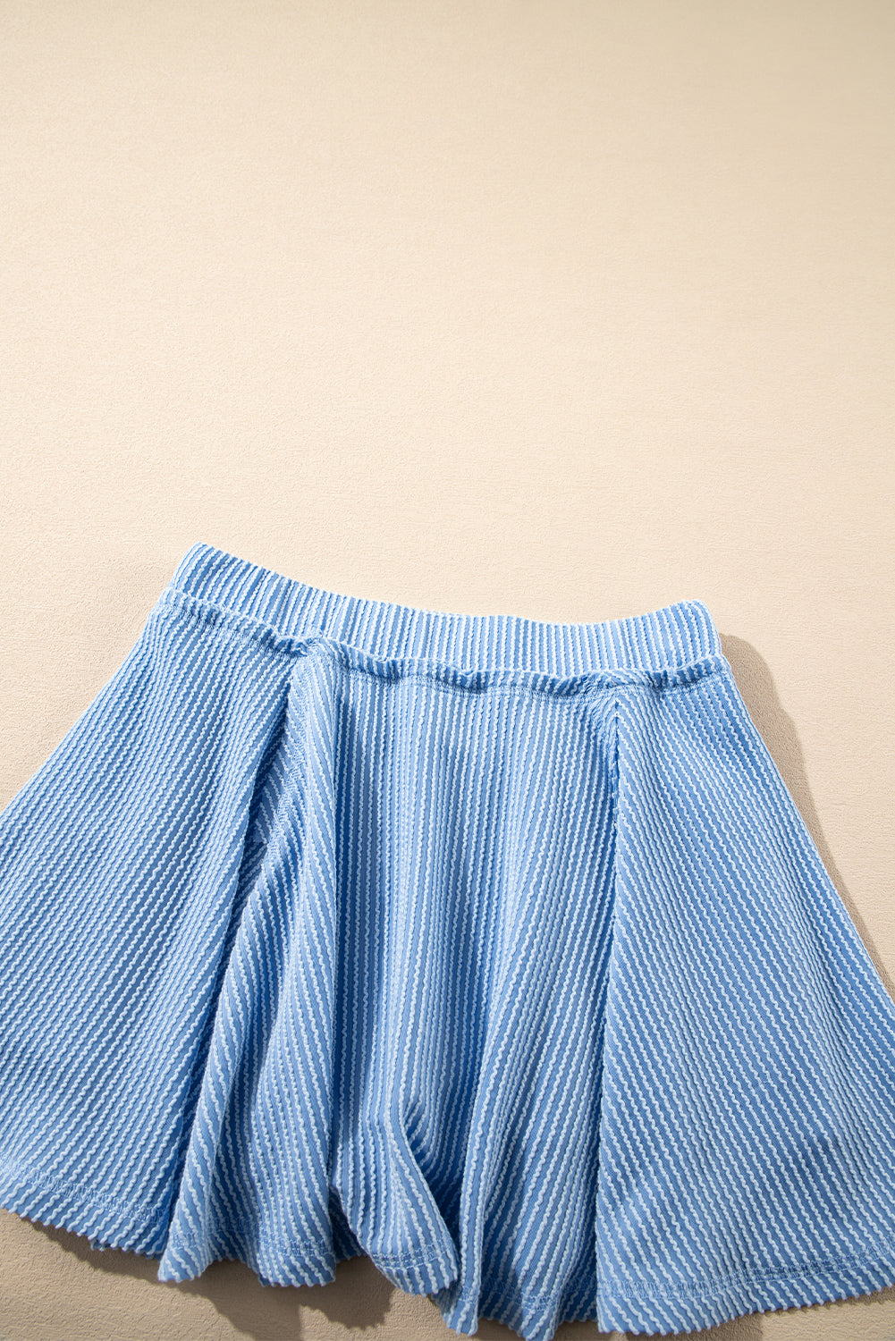 Sky Blue Corded Lantern Sleeve Pullover Ruffle Mini Skirt Set