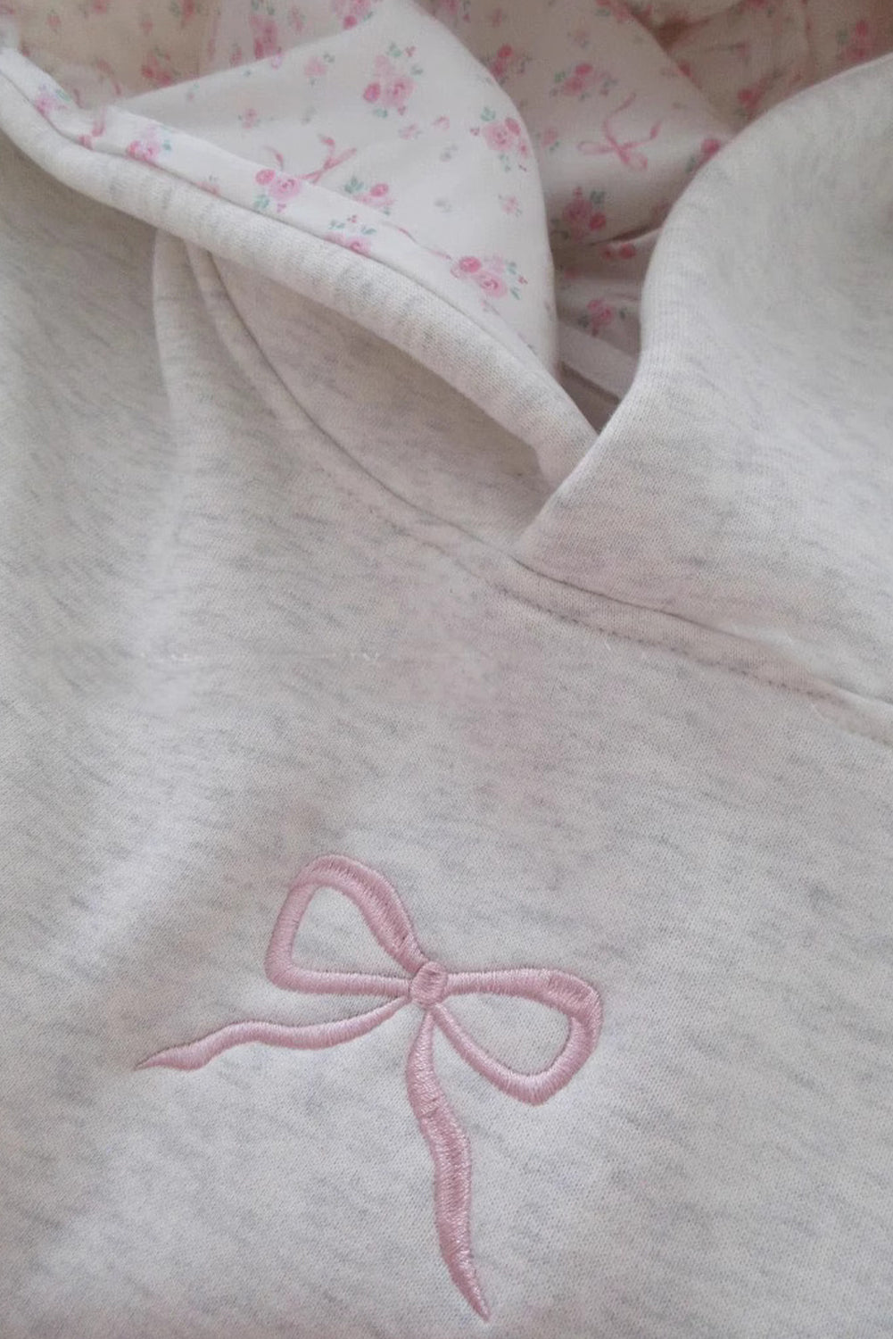 Light Grey Bow Pattern Kangaroo Pocket Hoodie