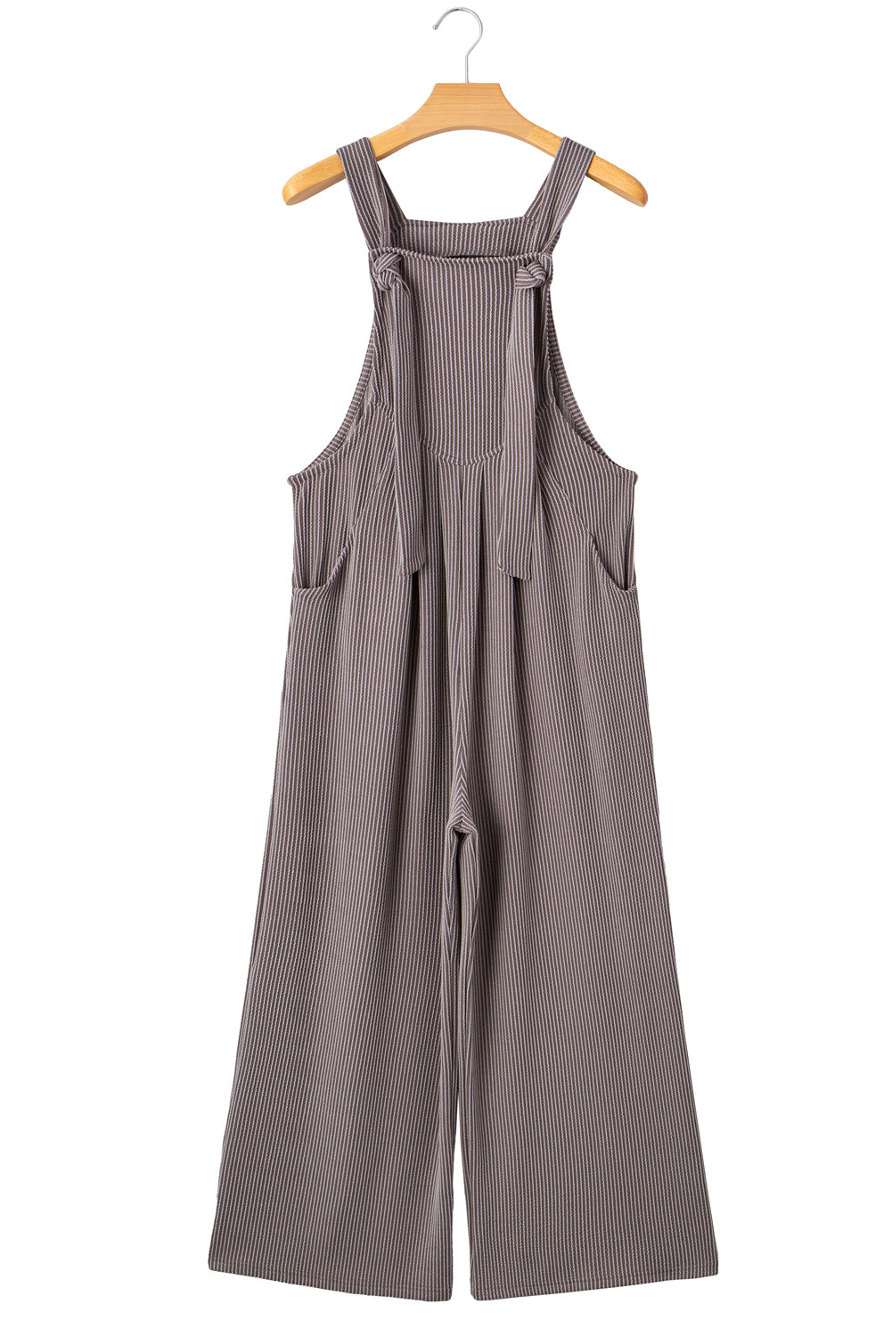 Philippine Gray Corded Solid Adjustable Straps Wide Leg Loose Jumpsuit