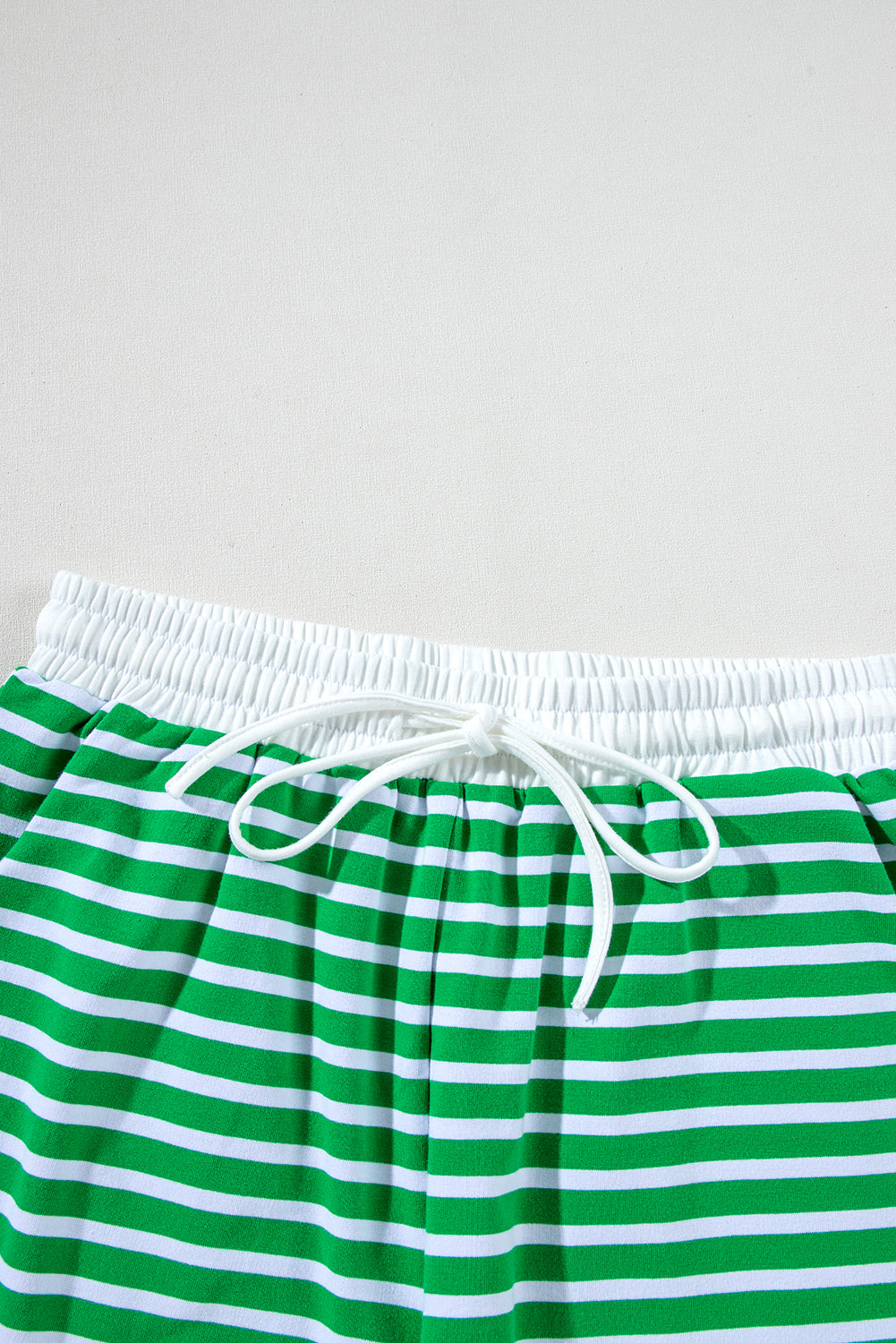 Dark Green Striped Short Sleeve Tee and Shorts Set