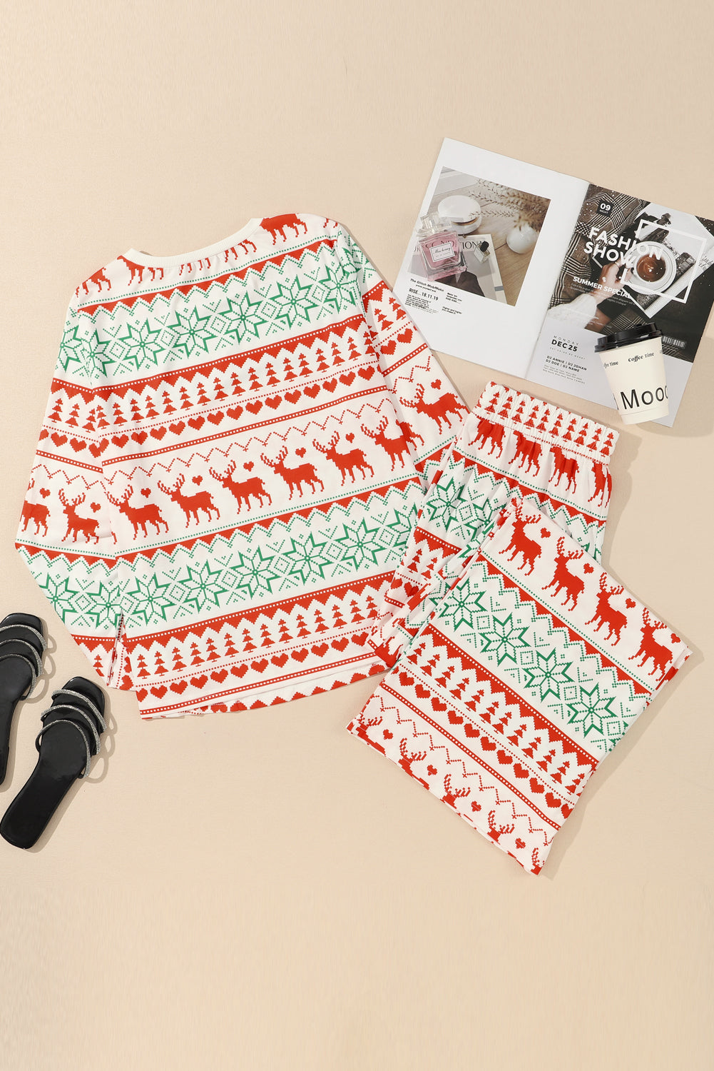 White Christmas Pullover and Drawstring Pants Pajama Set