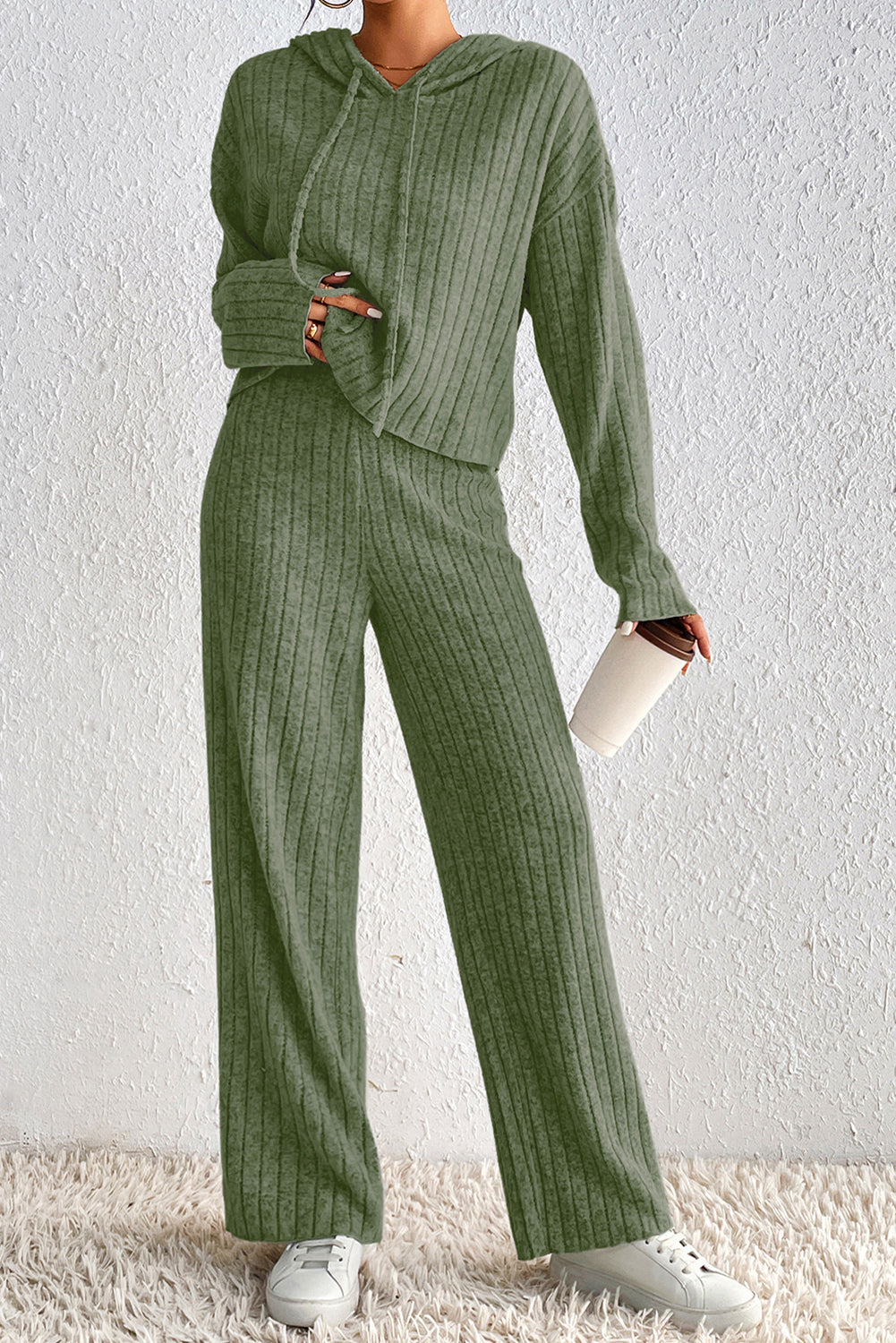 Vineyard Green Hooded Long Sleeve Top and Pants Set