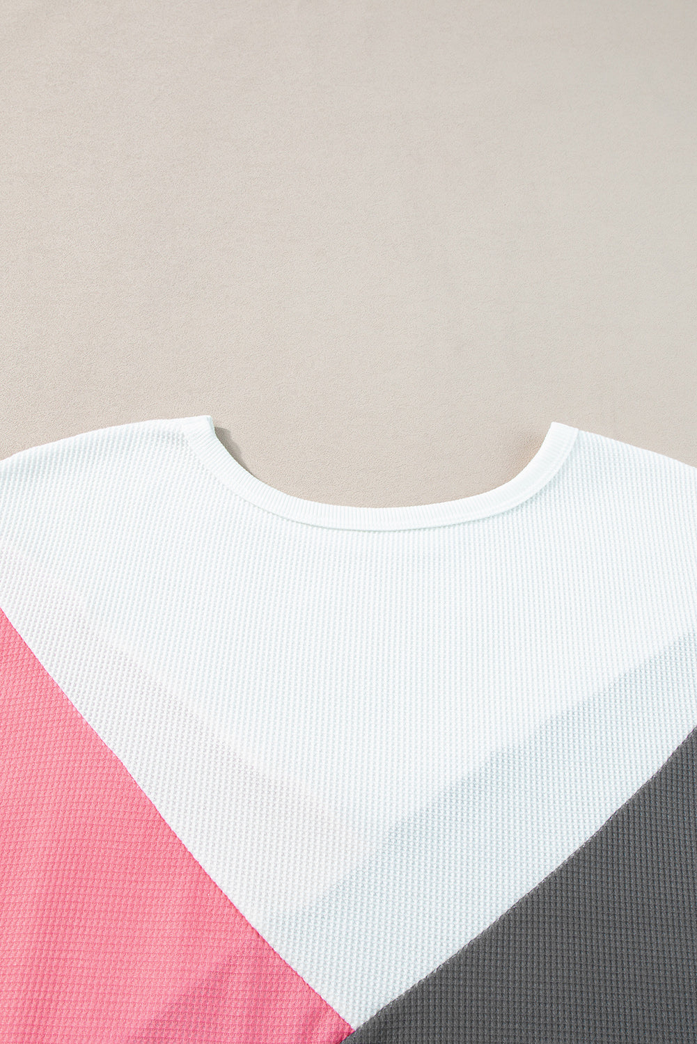 Strawberry Pink Waffle Color Block Half Sleeve T Shirt