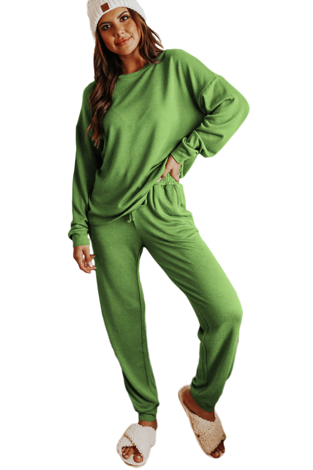 Spinach Green Long Sleeve Pullover & Jogger Pants Lounge Set