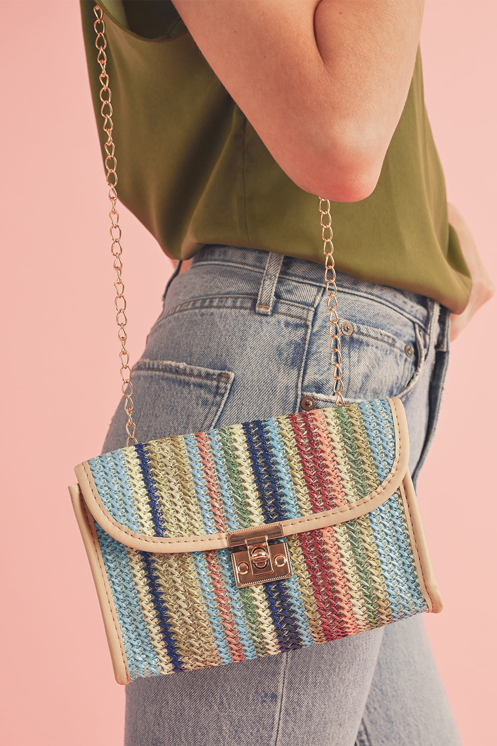 Iceland Blue Striped Crochet Flapped Single Shoulder Bag