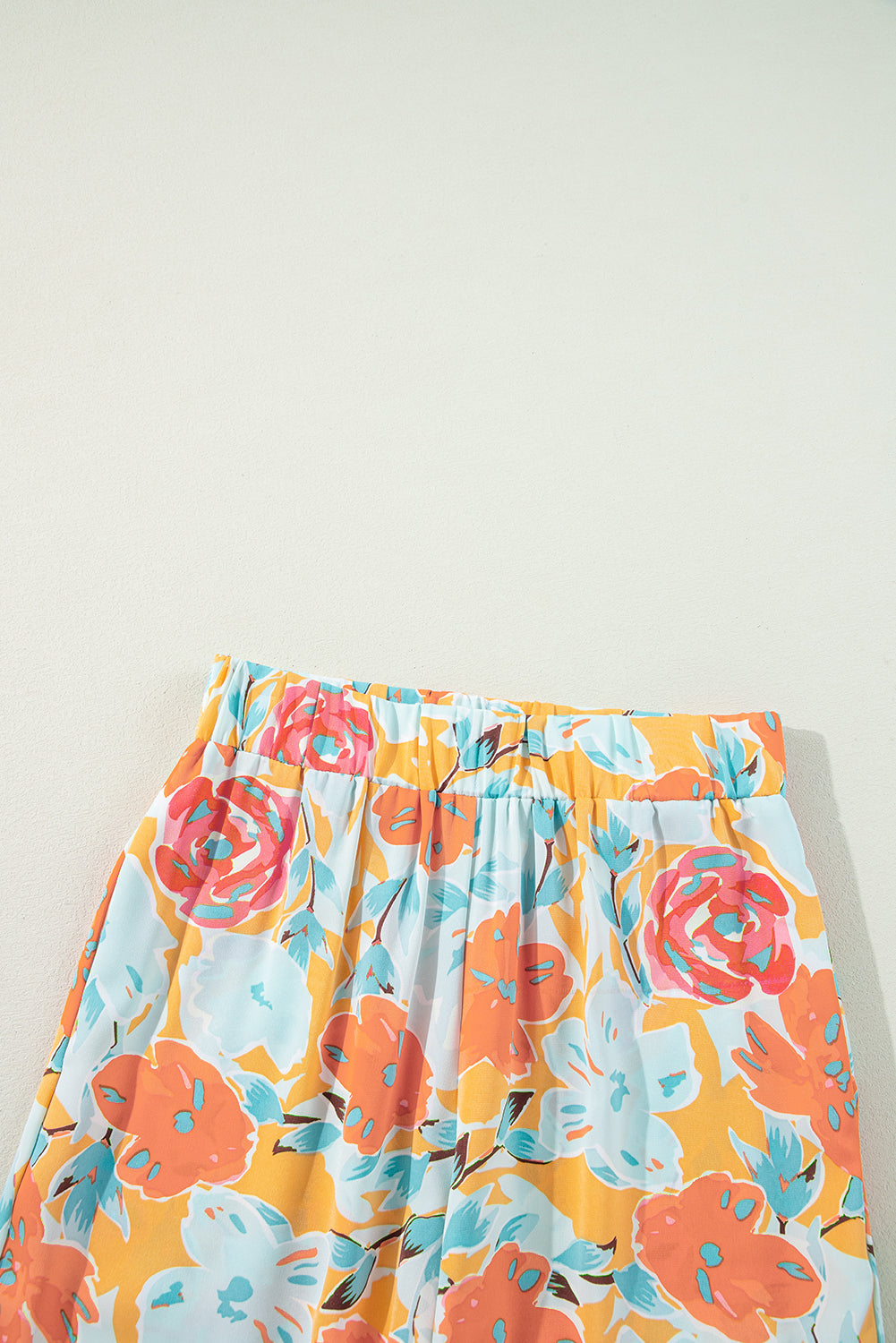 Orange Vibrant Floral Print Blouse and Wide Leg Pants Set