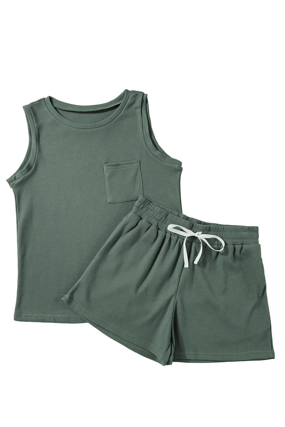 Mist Green Waffle Knit Tank Top & Shorts Set