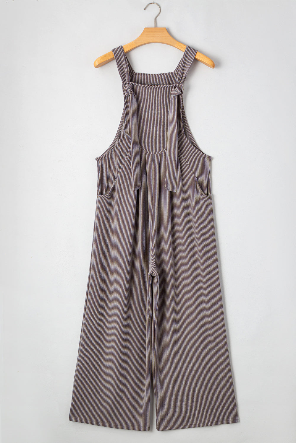 Philippine Gray Corded Solid Adjustable Straps Wide Leg Loose Jumpsuit