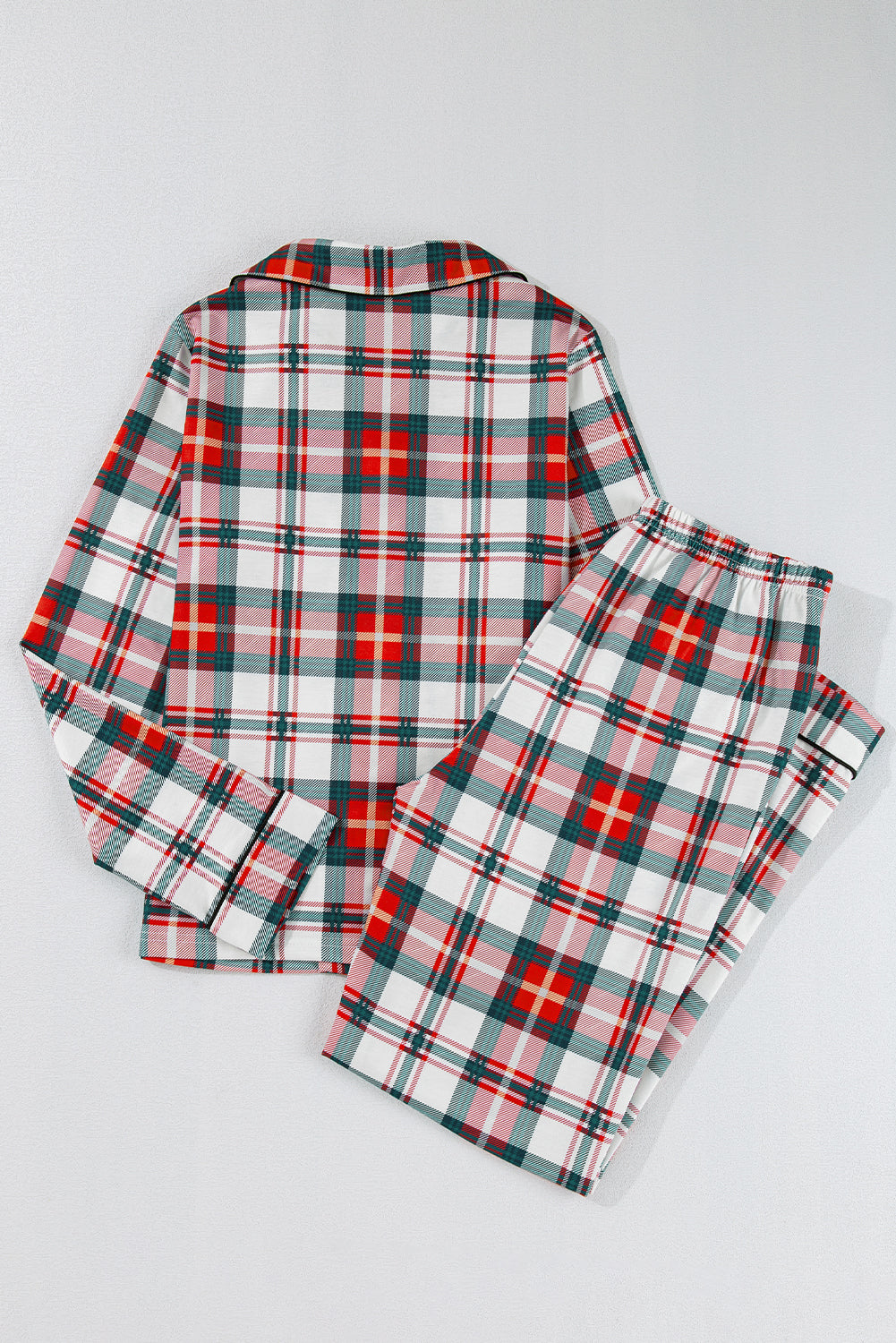 Red Christmas Plaid Long Sleeve Shirt and Pants Pajama Set