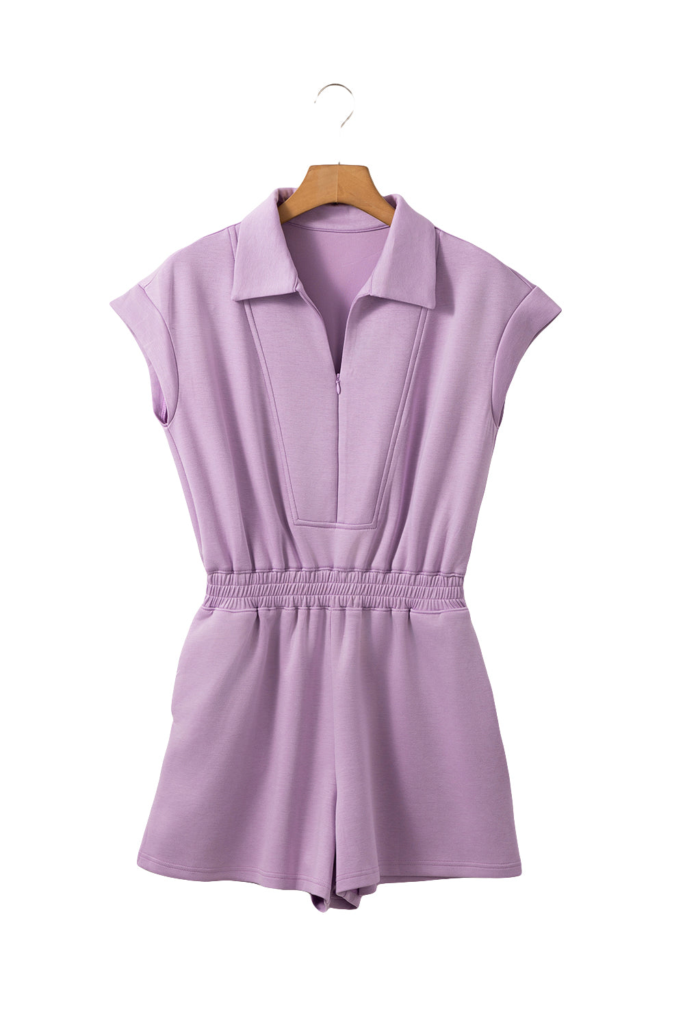 Orchid Bouquet Solid Color Cap Sleeve Zipper Romper