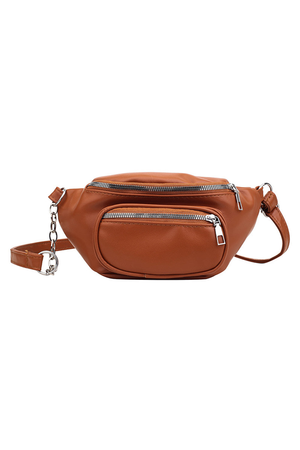 Chestnut Zipper PU Leather Chain Linked Crossbody Bag