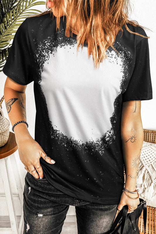 Black Short Sleeve Bleached T Shirt for Women