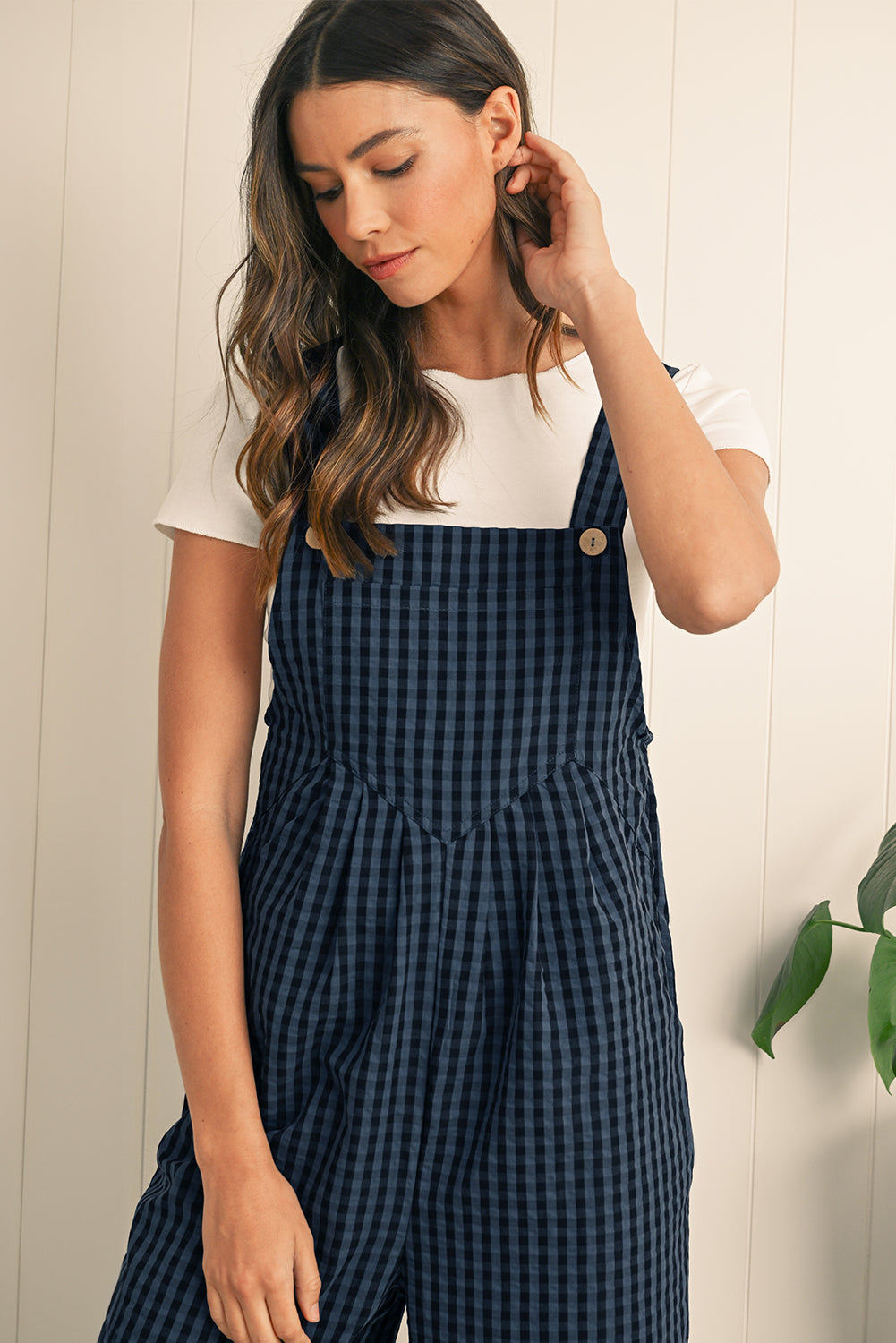 Sail Blue Plaid Print Buttoned Pocket High Waist Overall