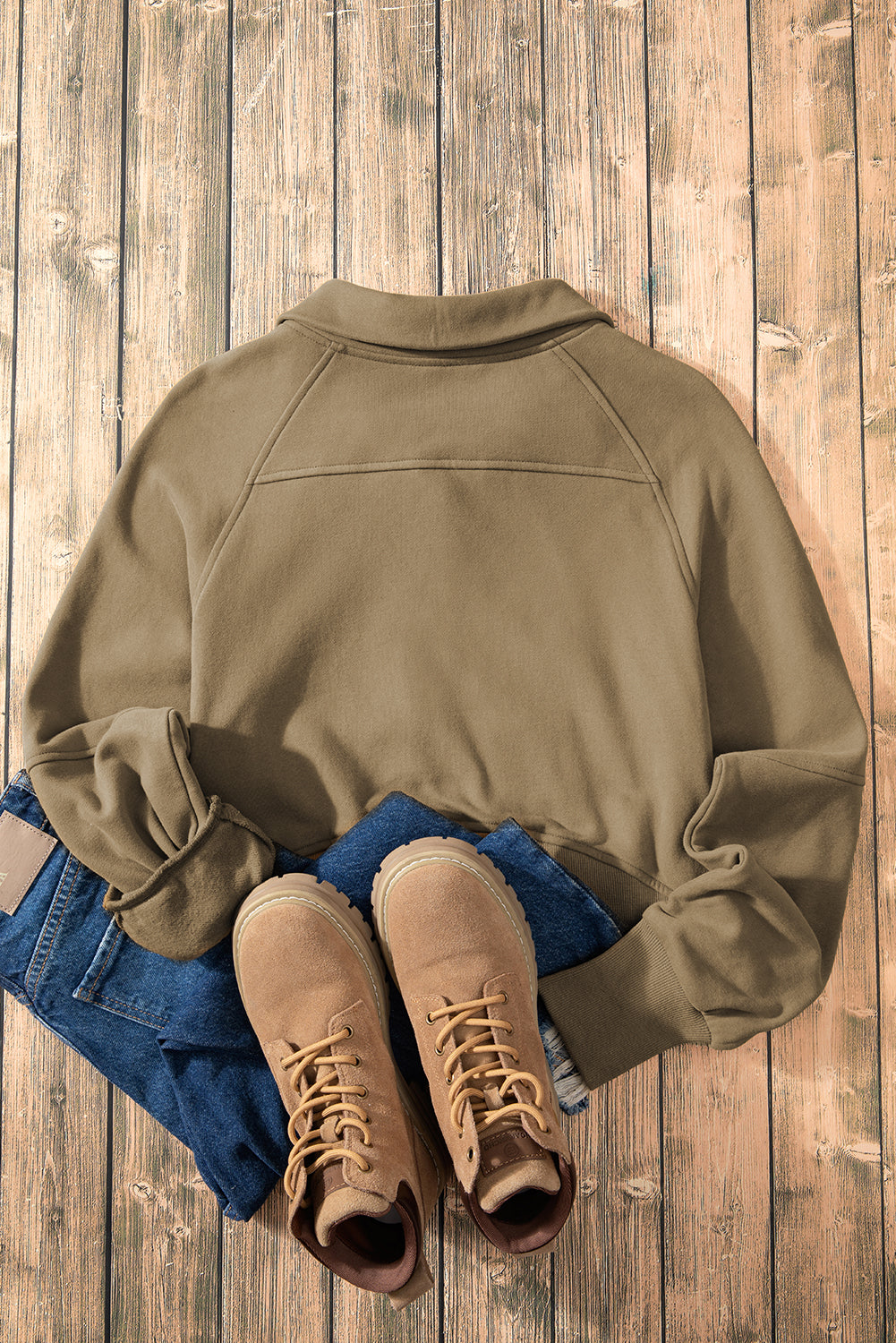 Smoke Green Zip Up Stand Collar Ribbed Thumbhole Sleeve Sweatshirt