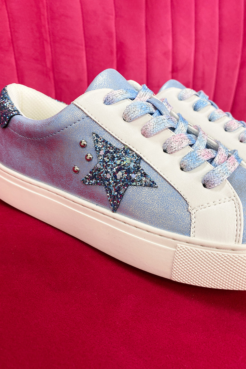 Silvery Star Sequin Patchwork Criss Cross Lace Up Sneakers