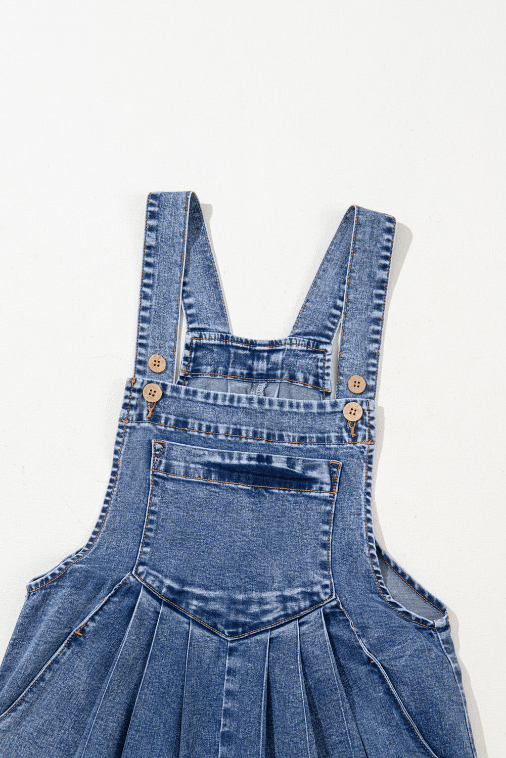 Light Blue Mineral Wash Button Straps Wide Leg Denim Overalls