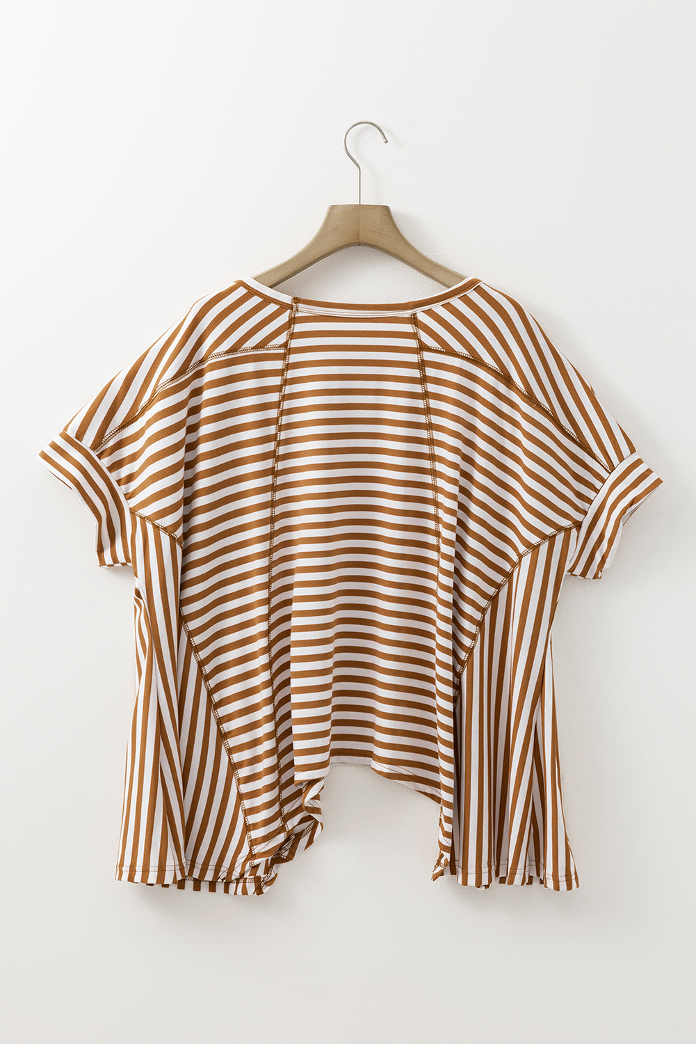 Khaki Striped Batwing Sleeve Oversized Top