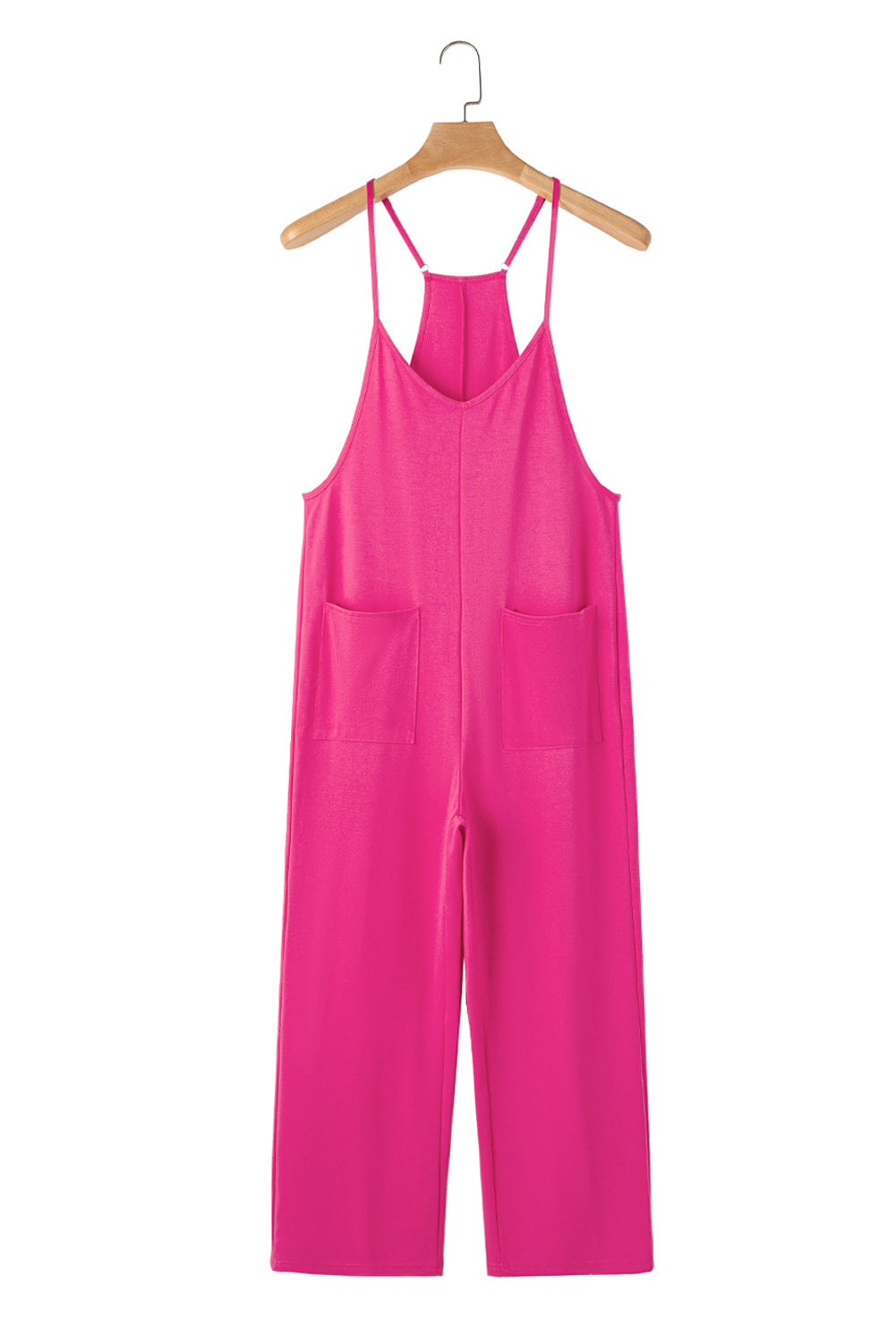 Green Pocketed Adjustable Spaghetti Strap Straight Leg Jumpsuit