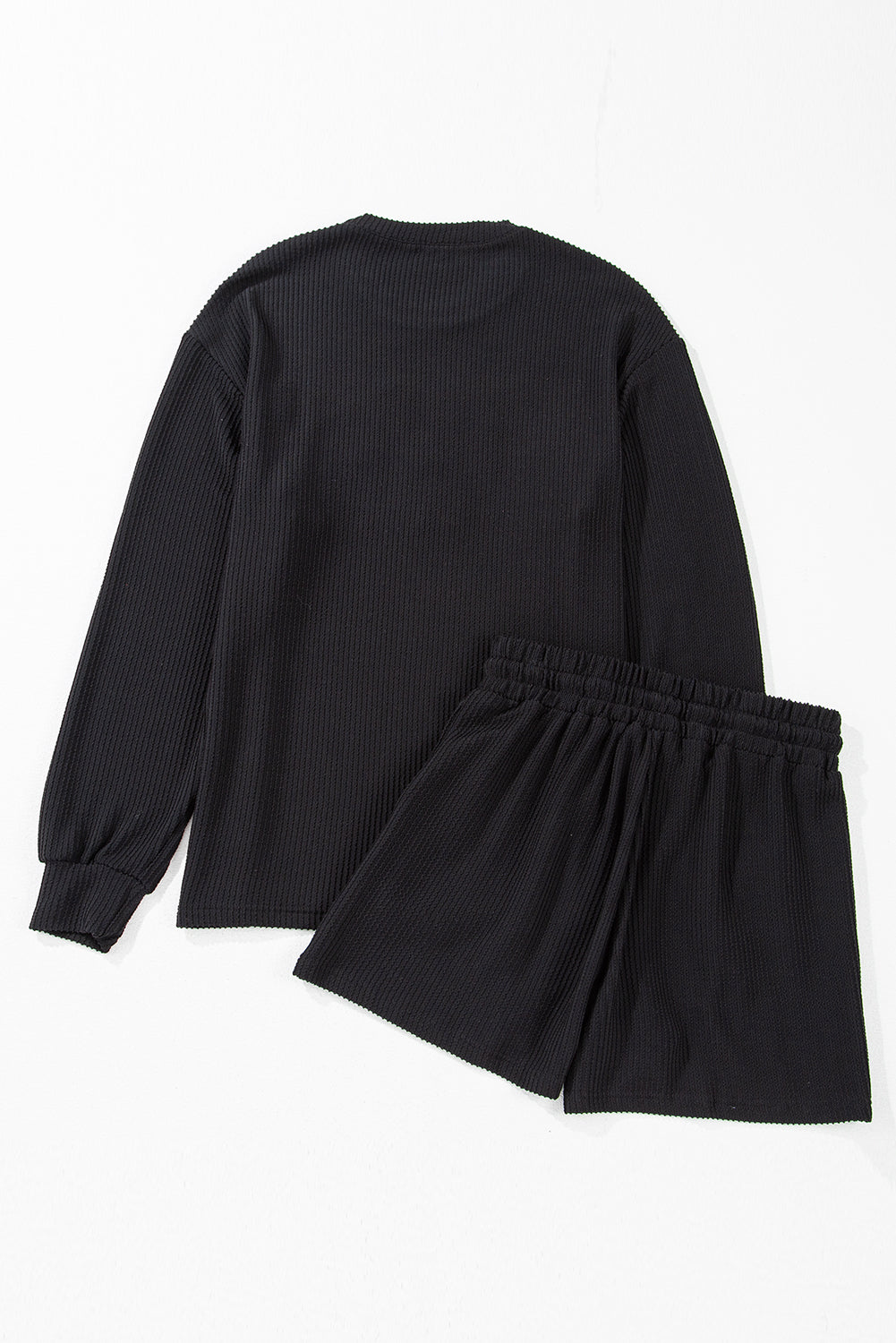 Black Corded MERRY Long Sleeve Top and Shorts Pajama Set