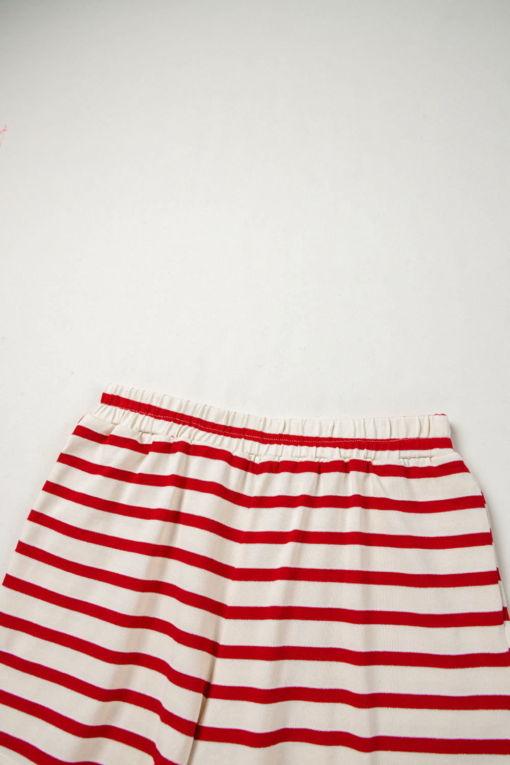 Red Stripe Lace-up Front Top and High Waist Shorts Set