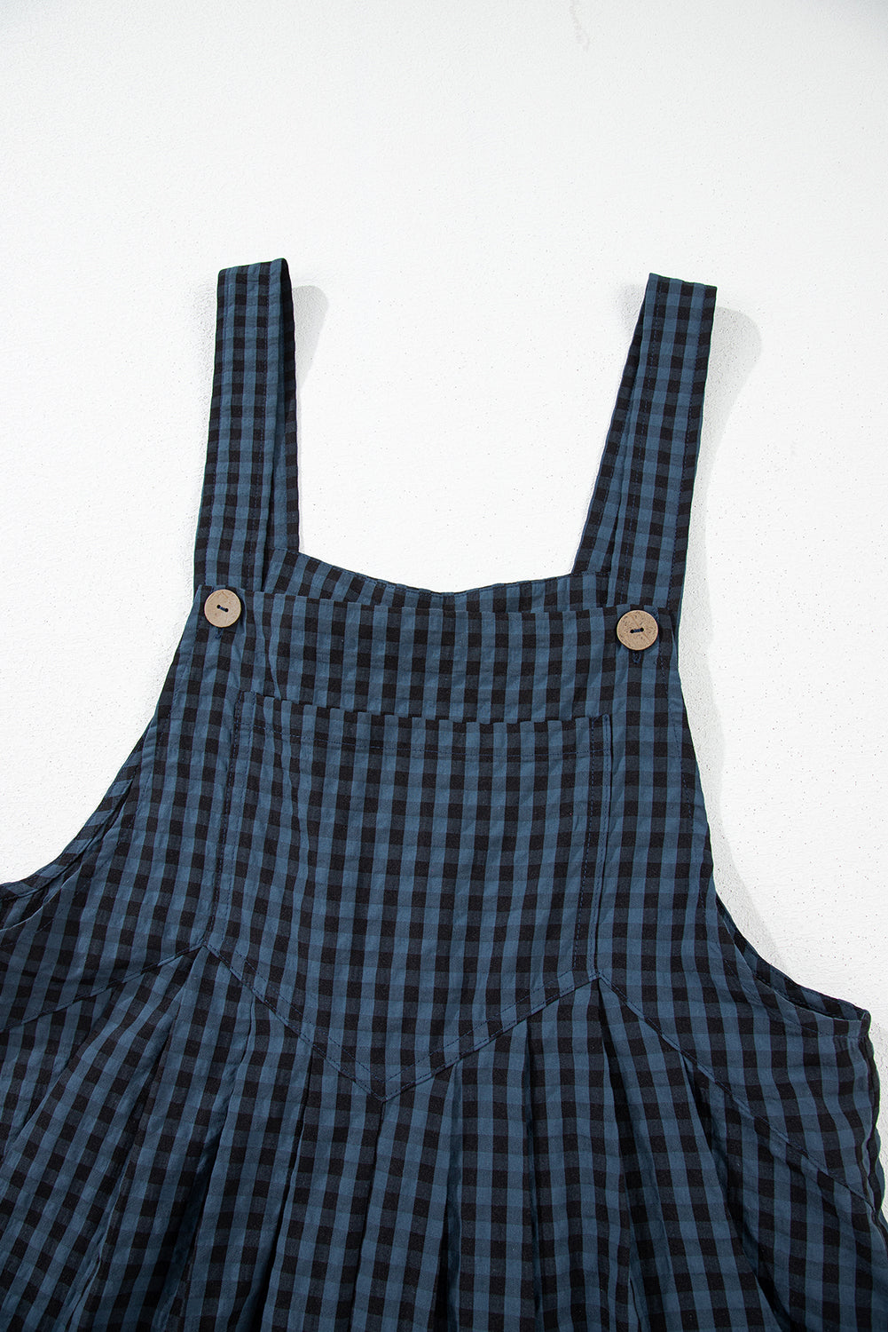 Sail Blue Plaid Print Buttoned Pocket High Waist Overall