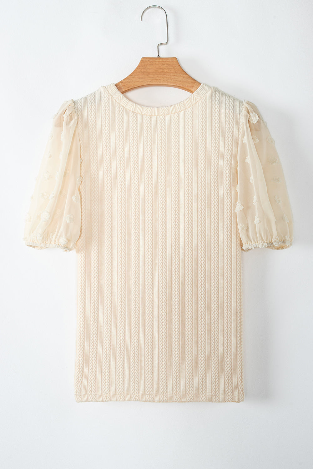 Apricot Swiss Dot Mesh Puff Sleeve Textured Top