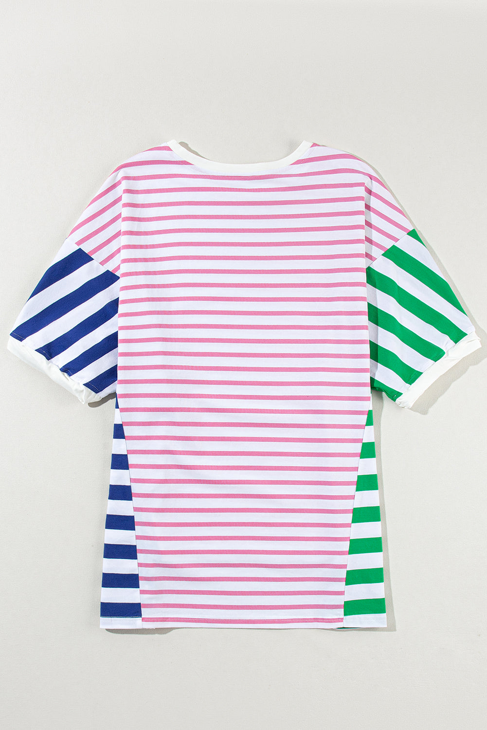 Blue Stripe Patchwork Slits Baggy T Shirt