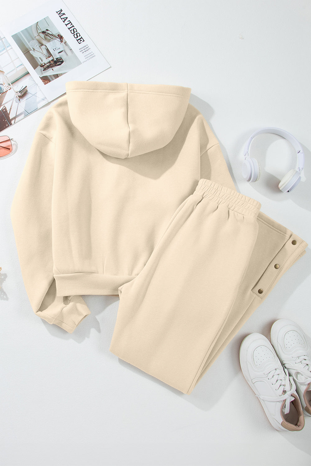 Parchment Plain Hoodie and High Waist Two Piece Pants Set