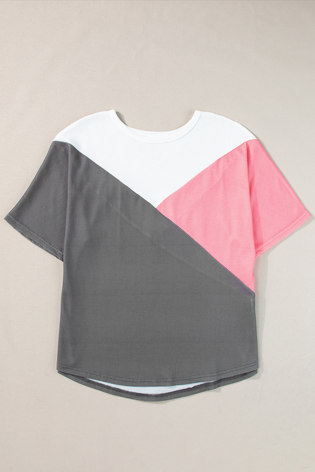 Strawberry Pink Waffle Color Block Half Sleeve T Shirt