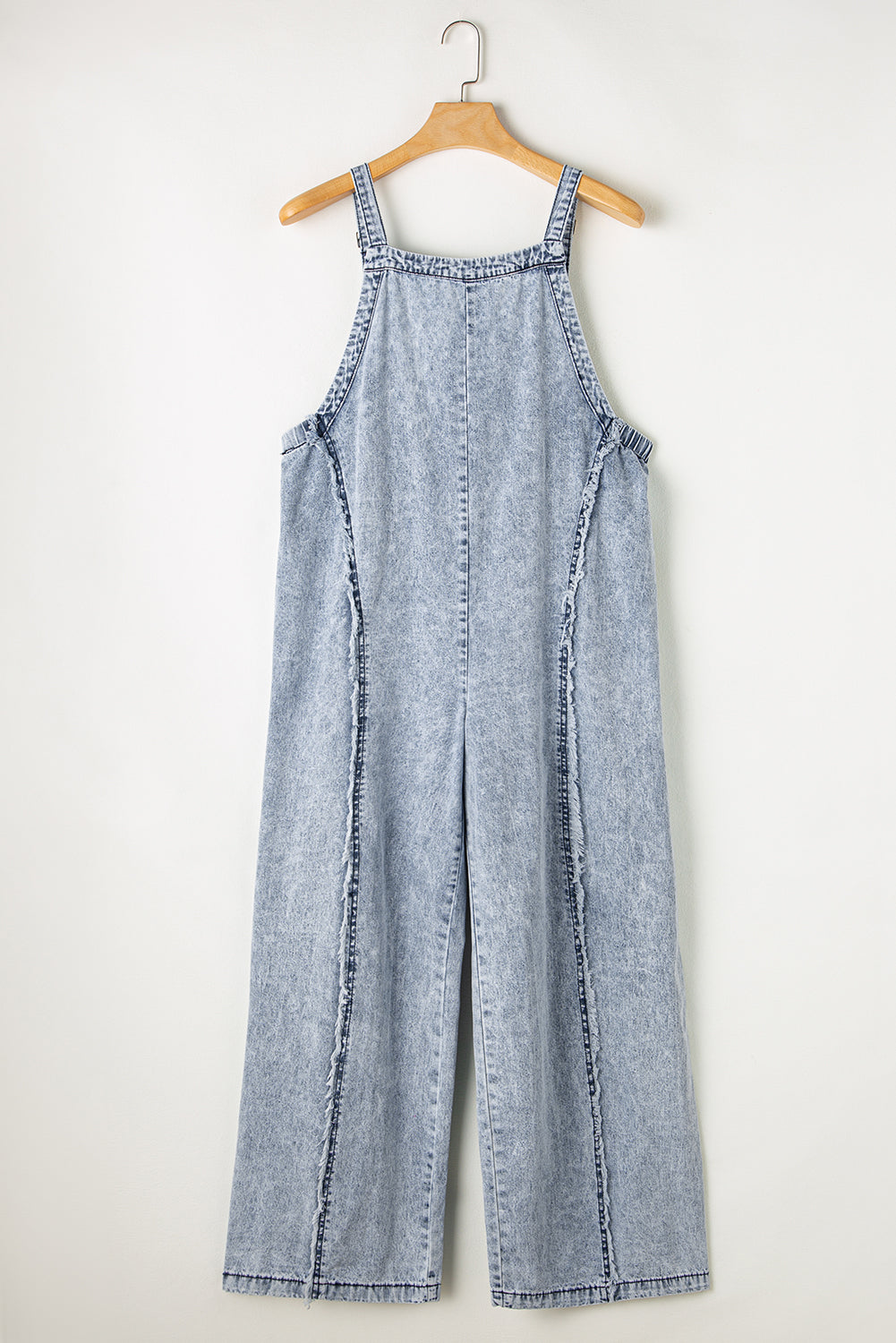 Dark Grey Light Wash Frayed Exposed Seam Wide Leg Denim Overalls