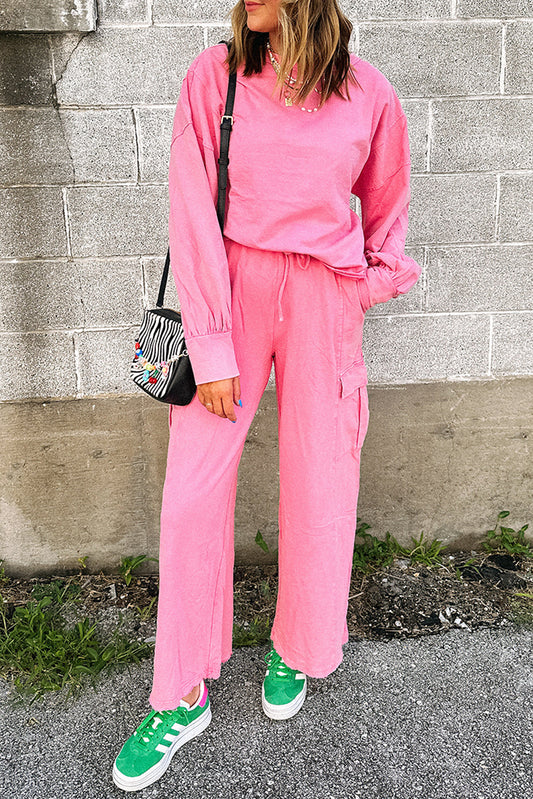 Sachet Pink Pullover and Wide Leg Cargo Pants Set