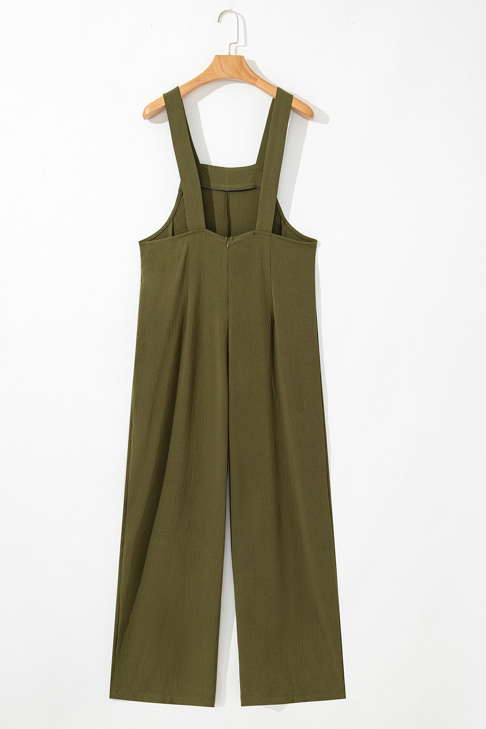 Jungle Green Solid Color Button Straight Leg Overall