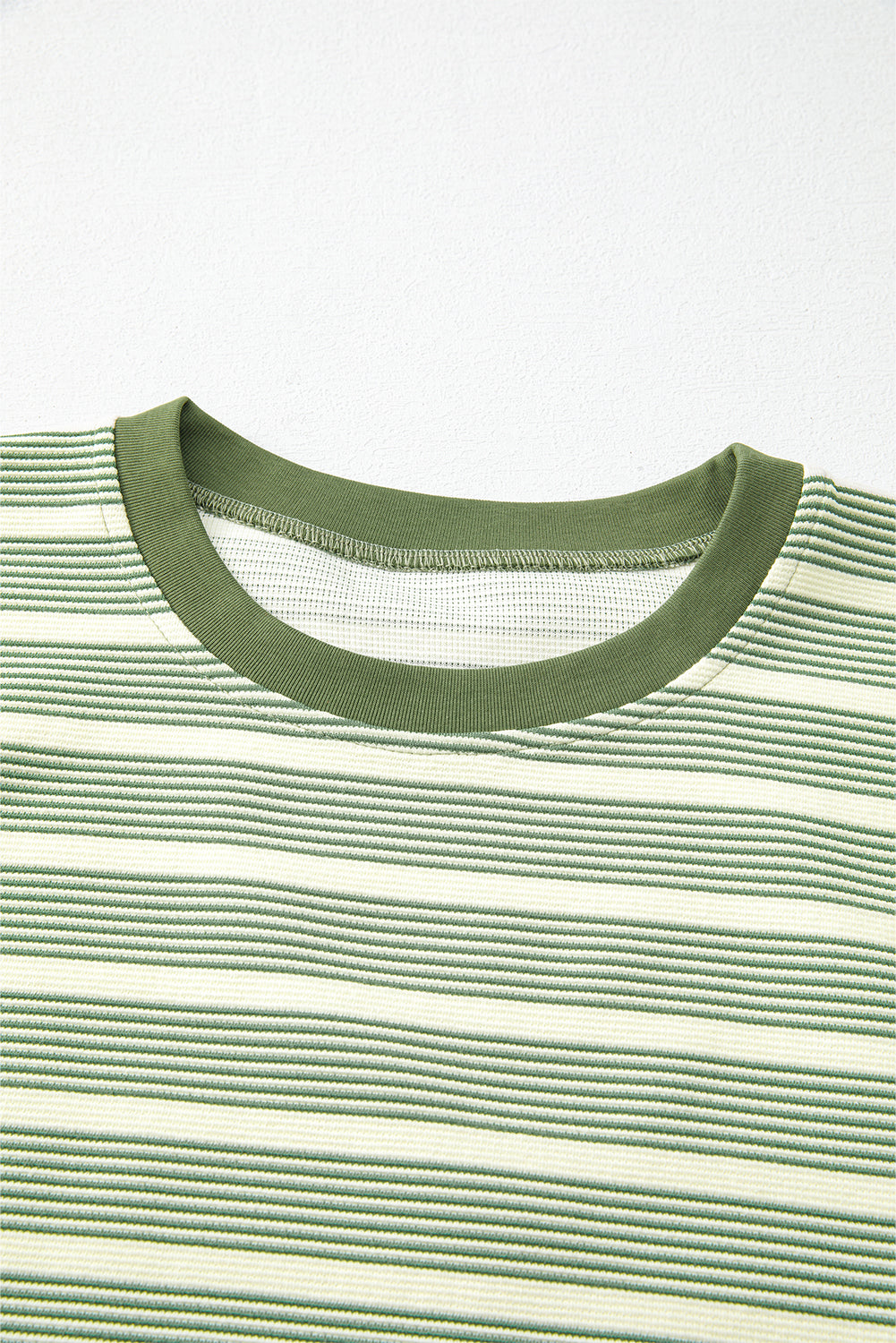 Green Striped Casual Contrast Trim Tee