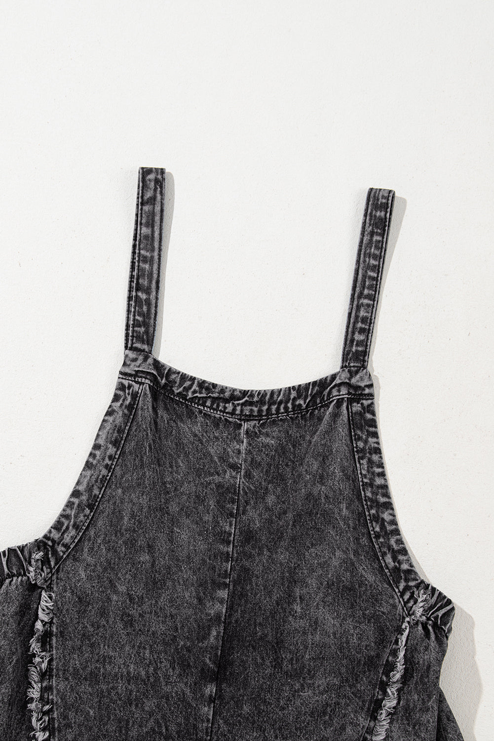 Dark Grey Light Wash Frayed Exposed Seam Wide Leg Denim Overalls