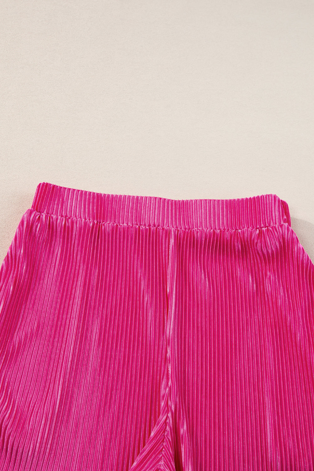 Bright Pink Ribbed Pleated Tee and Pocketed Shorts Set