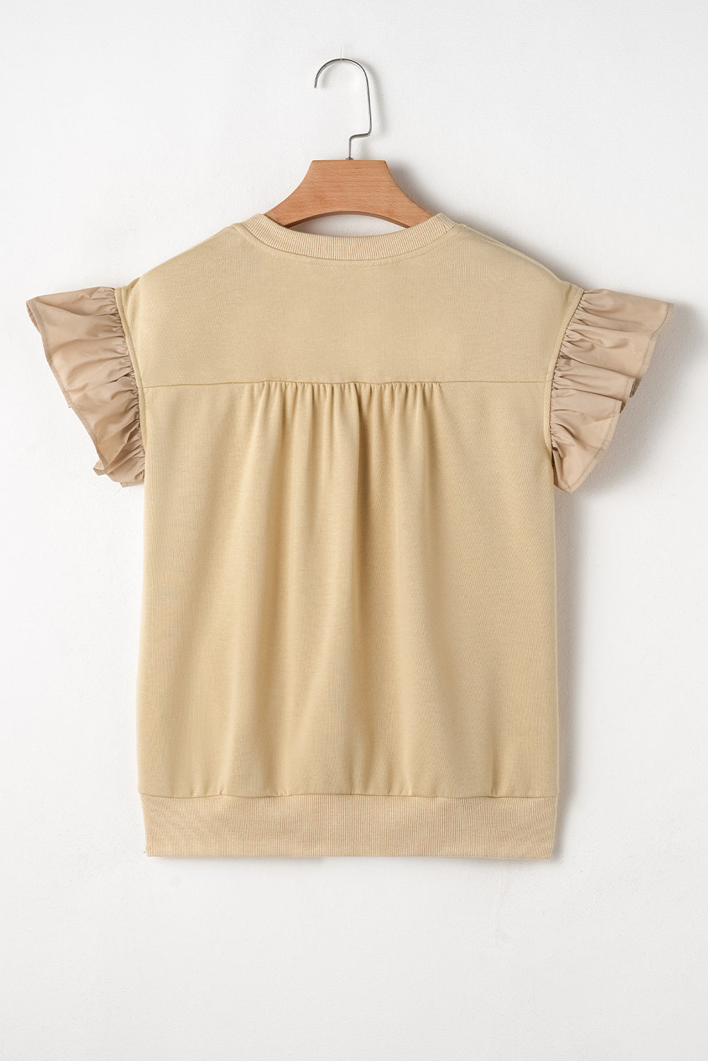 Parchment Ribbon Bow Ruffle Sleeve Round Neck Top