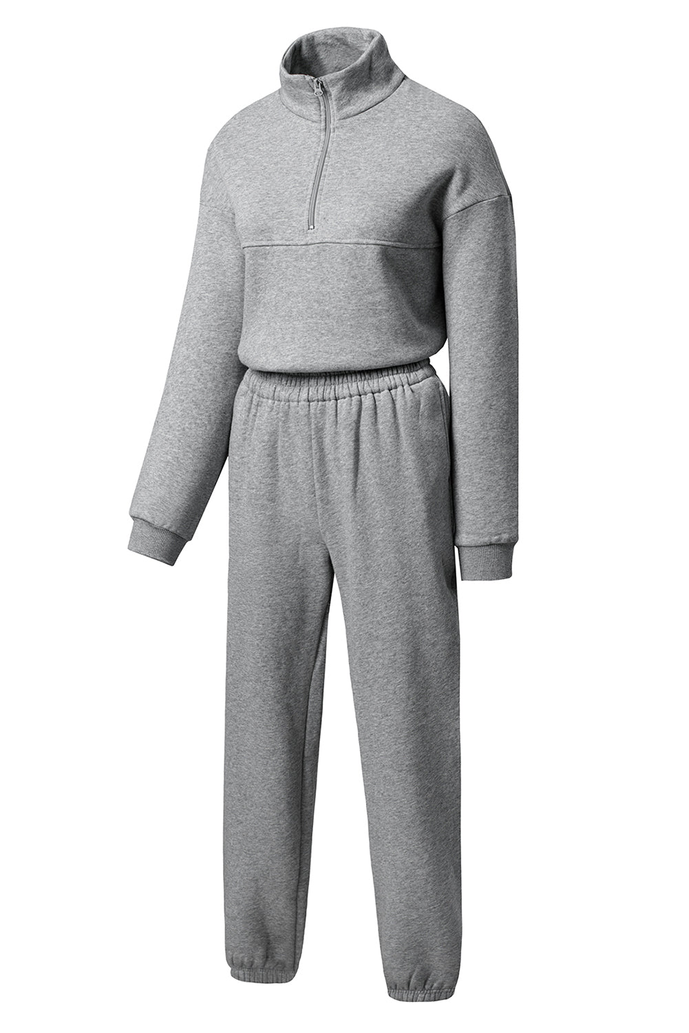 Light Grey Half Zip Drop Shoulder Sweatshirt And Sweatpants Two Piece Set