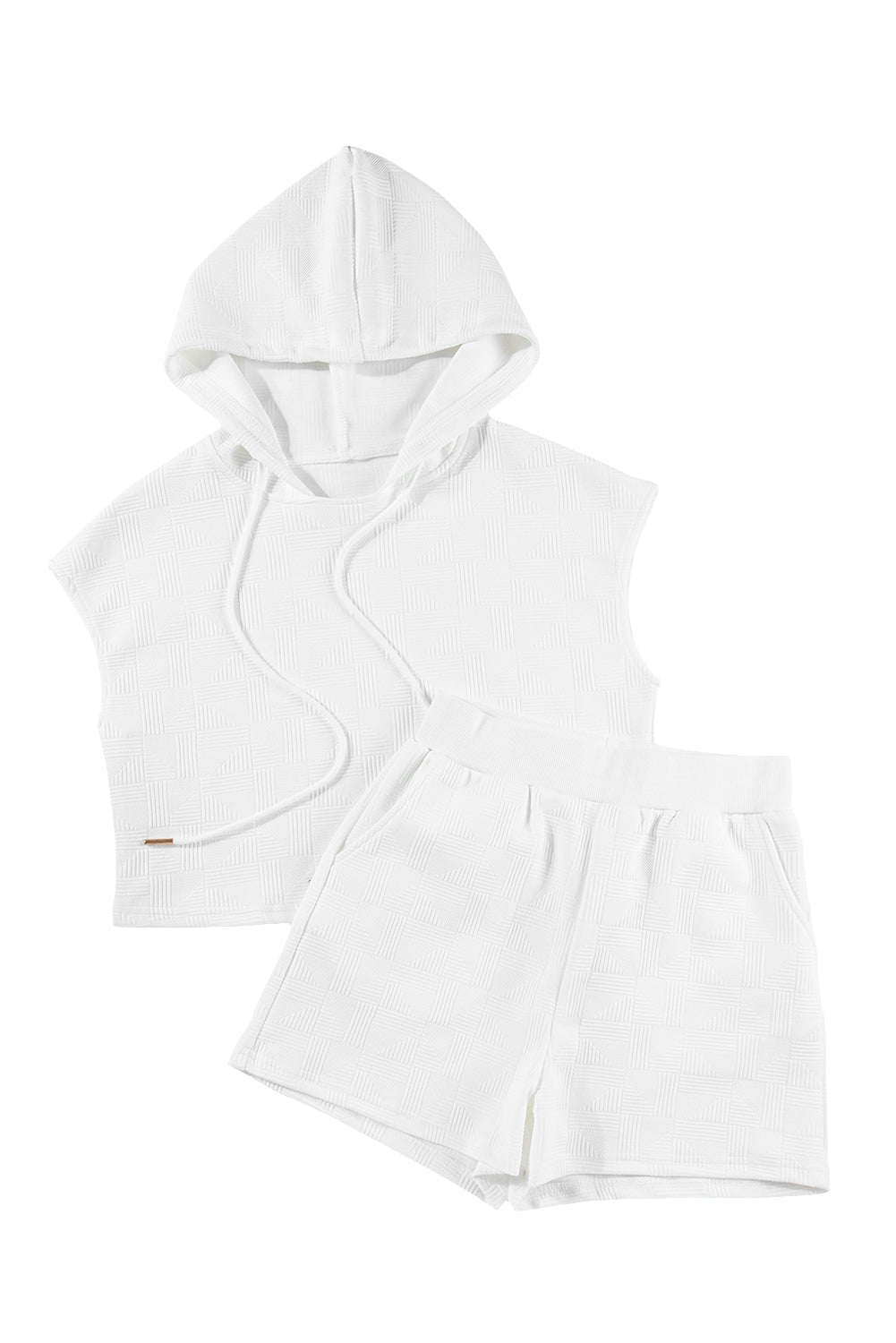 Meadow Mist Green Textured Cropped Hoodie and Shorts Set