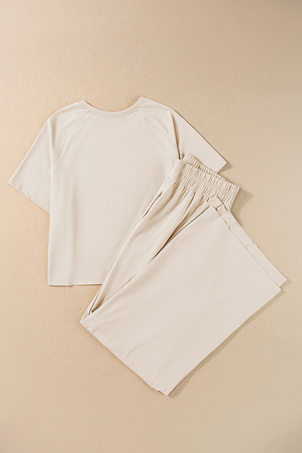 White Raw Hem Loose Tee and Wide Leg Pants Set