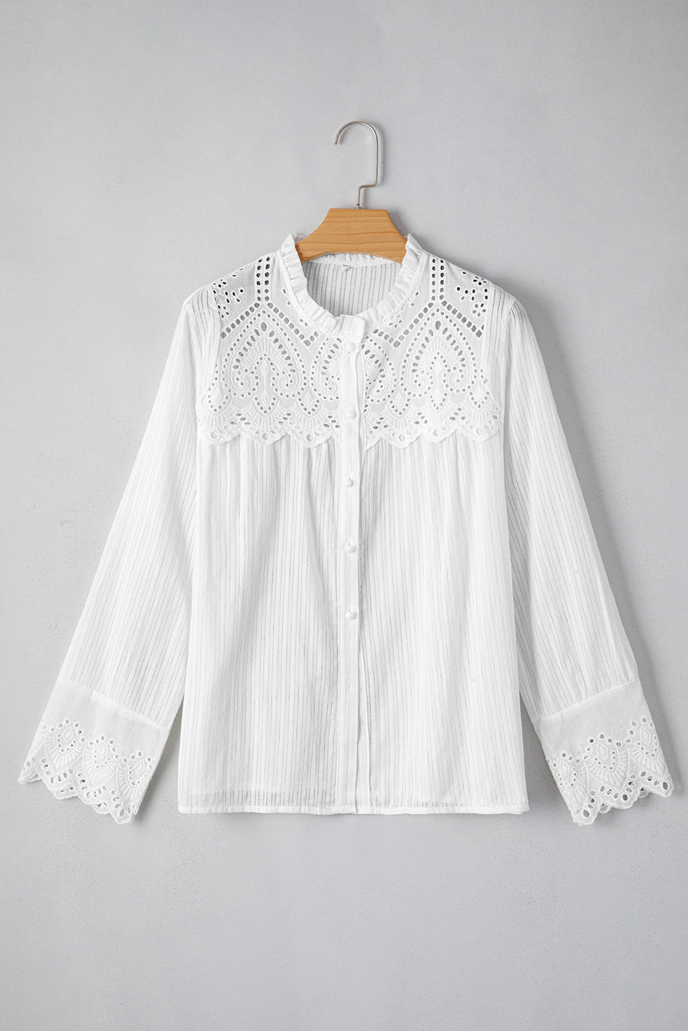 White Eyelet Lace Patchwork Textured Blouse