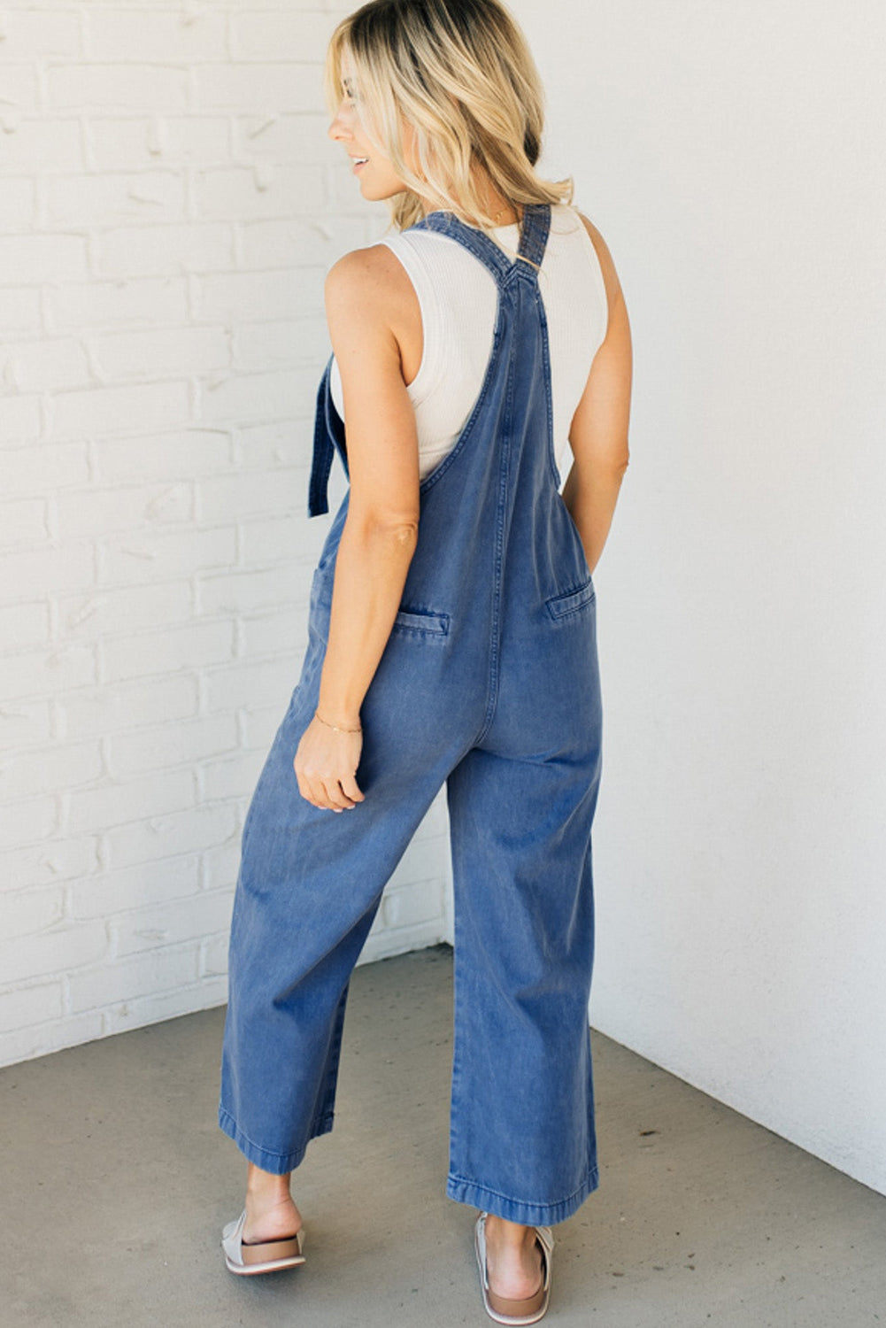 Prussian Blue Wide Leg Denim Jumpsuit